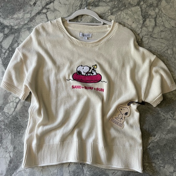 Peanuts Sweaters - New! Peanuts Cream Knit Short Sleeve Sweater 55% Cotton size L